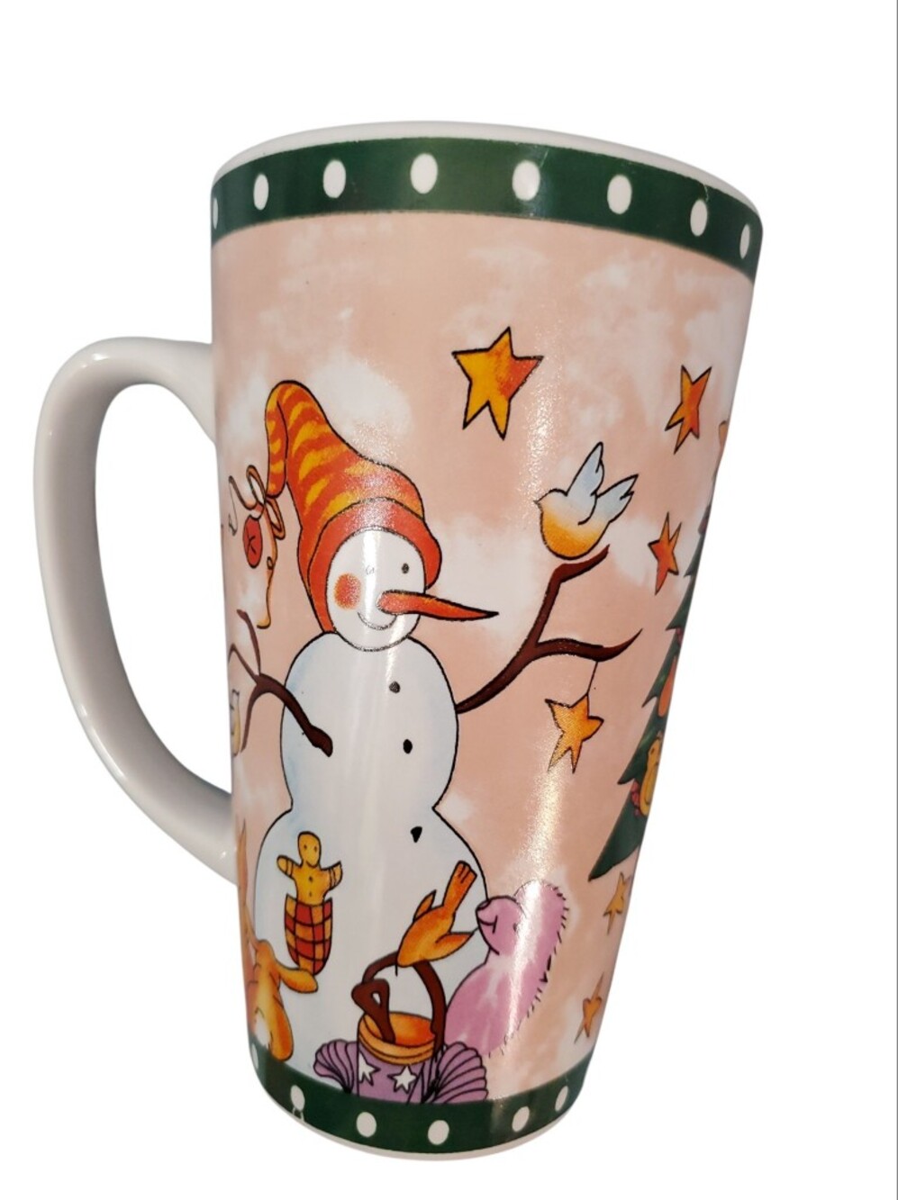 Festive Snowman Holiday Mug in Pink and Green